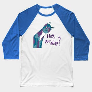 Concerned Blue Cat Baseball T-Shirt